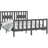 vidaXL Bedframe met hoofdbord massief grenenhout grijs 150x200 cm
