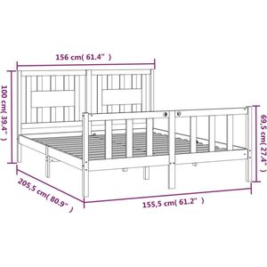 VidaXL Bedframe & Hoofdbord Grenenhout Grijs 150x200 cm - King Size