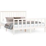 vidaXL-Bedframe-met-hoofdbord-massief-grenenhout-wit-150x200-cm