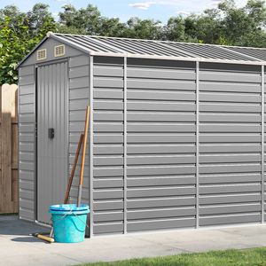vidaXL - Tuinschuur - 191x555x198 - cm - gegalvaniseerd - staal - lichtgrijs