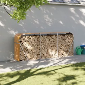 ESTEXO Brandhoutopslag houten schuilplaats roest brandhoutrek edelrost zichtwerende wand Cortenstaal (200x200x38 cm ESTEXO Brandhoutopslag houten schuilplaats roest brandhoutrek edelrost zichtwerende wand Cortenstaal (200x200x38 cm