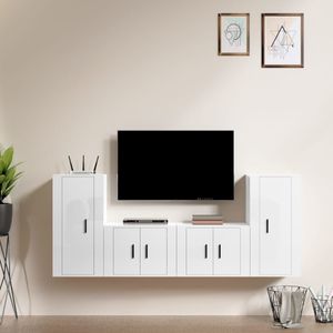 vidaXL 4-tlg. TV-Schrank-Set Hochglanz-Weiß Holzwerkstoff