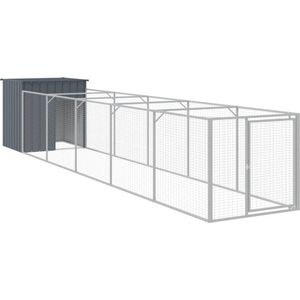 vidaXL Hondenhok met ren 110x609x110 cm gegalvaniseerd staal antraciet