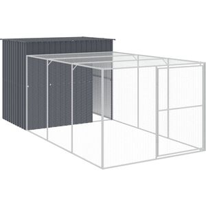 vidaXL Hundehütte mit Auslauf Anthrazit 214x457x181cm Verzinkter Stahl