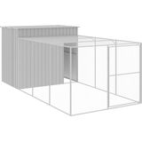 vidaXL Hundehütte mit Auslauf Hellgrau 214x457x181 cm Verzinkter Stahl