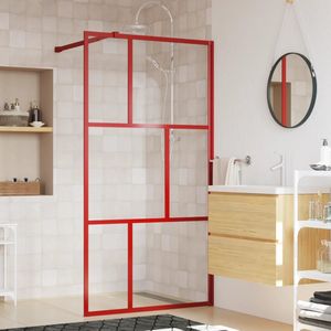 vidaXL - Inloopdouchewand - transparant - 100x195 - cm - ESG-glas - rood