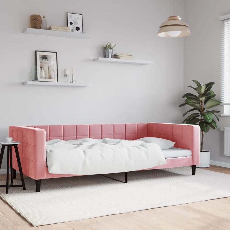 vidaXL Slaapbank - Fluweel - Roze - 100x200 cm