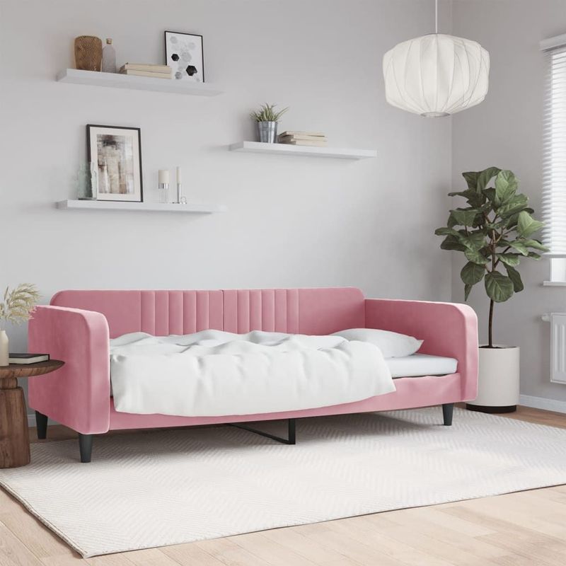 vidaXL - Slaapbank - 100x200 - cm - fluweel - roze