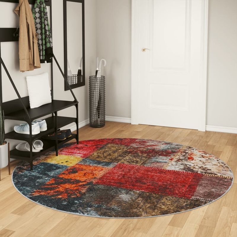 Patchwork Vloerkleed - Meerkleurig - Fluweel - Diameter 120 cm
