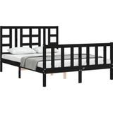 Massivholzbett mit Kopfteil Schwarz 140x190 cm vidaXL