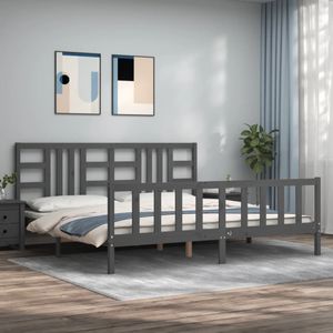 Massivholzbett mit Kopfteil Grau 200x200 cm Vidaxl