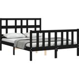 vidaXL Bedframe met hoofdbord massief hout zwart 120x200 cm