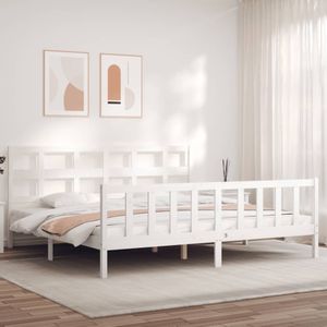 vidaXL - Bedframe - zonder - matras - massief - grenenhout - wit - 200x200 - cm
