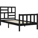 vidaXL Bedframe met hoofdbord massief hout zwart 2FT6 Small Single