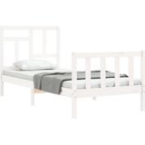 vidaXL - Bedframe - met - hoofdbord - massief - hout - wit - 90x200 - cm