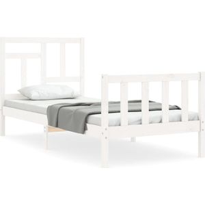 vidaXL - Bedframe - met - hoofdbord - massief - hout - wit - 90x200 - cm