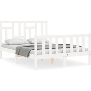 VidaXL Bedframe Hoofdbord Massief Hout Wit 140x200 cm