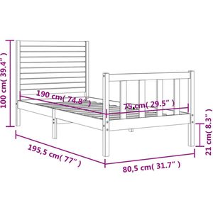 VidaXL Bedframe Hoofdbord Massief Hout Zwart 2FT6 Small Single