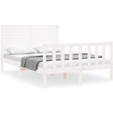 vidaXL Bedframe met hoofdbord massief hout wit 120x200 cm