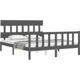 vidaXL Bedframe met hoofdbord massief hout grijs