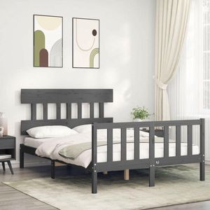 vidaXL Bedframe met hoofdbord massief hout grijs