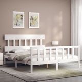 VidaXL Bedframe Hoofdbord Massief Hout Wit 160x200 cm