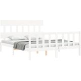 VidaXL Bedframe Hoofdbord Massief Hout Wit 160x200 cm