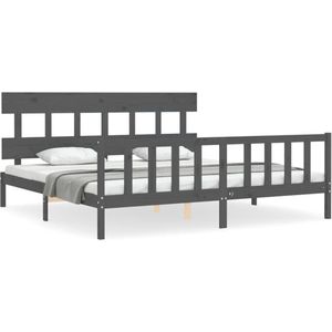 VidaXL Bedframe Massief Hout Grijs 200x200 cm