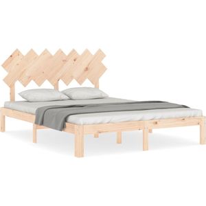 vidaXL Bedframe met hoofdbord massief hout 140x200 cm