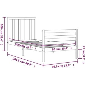 VidaXL Bedframe Massief Hout Honingbruin 90x200 cm