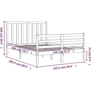 vidaXL Bedframe met hoofdbord massief hout zwart 120x200 cm