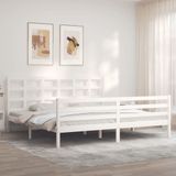 vidaXL - Bedframe - met - hoofdbord - massief - hout - wit - 200x200 - cm