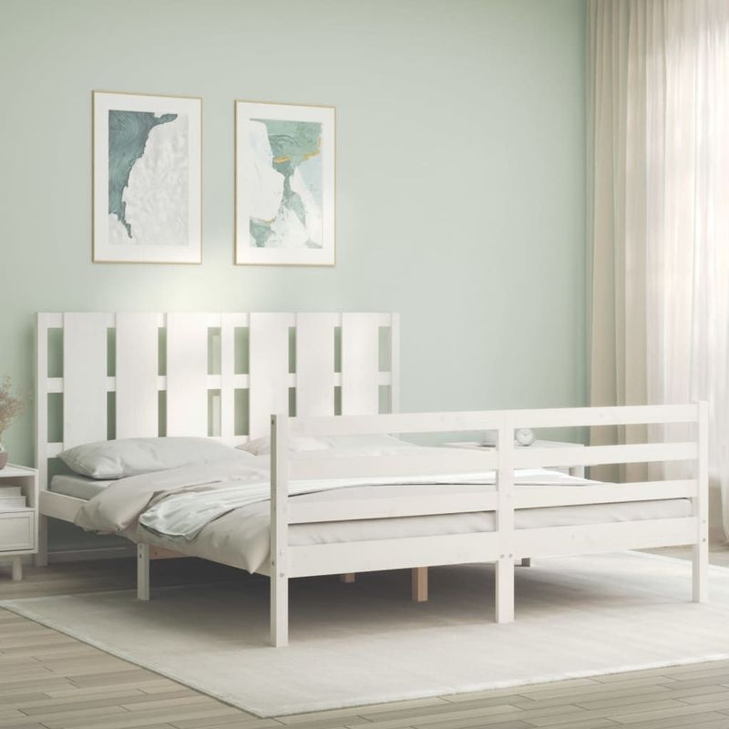 Massivholzbett mit Kopfteil Weiß 160x200 cm Vidaxl