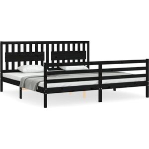 vidaXL - Bedframe - met - hoofdbord - massief - hout - zwart - 200x200 - cm