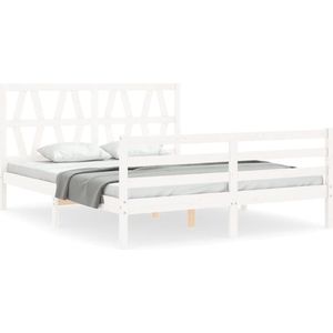 vidaXL Bedframe met hoofdbord massief hout wit