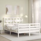 vidaXL - Bedframe - met - hoofdbord - massief - hout - wit - 140x200 - cm