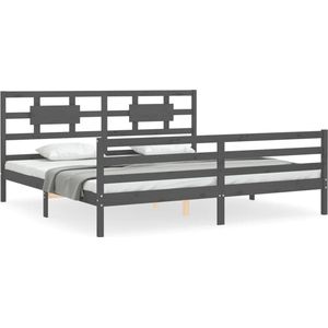 vidaXL Massivholzbett mit Kopfteil Grau 200x200 cm