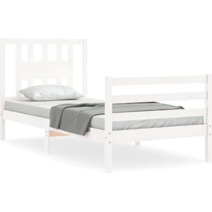 vidaXL Massivholzbett mit Kopfteil Weiß 90x200 cm