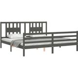 vidaXL Massivholzbett mit Kopfteil Grau 200x200 cm