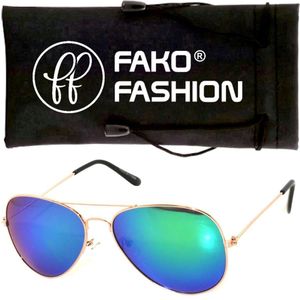 Fako Fashion® - Piloten Zonnebril - Pilotenbril - Piloot Zonnebril - Heren Zonnebril - Dames Zonnebril - Zilver - Blauw/Groen