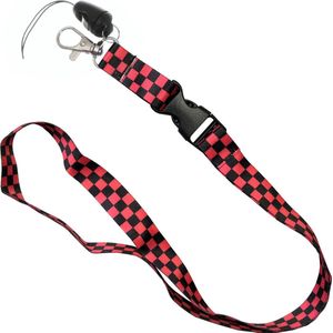 Fako Bijoux® - Keycord Print - Lanyard - Sleutelkoord - Badgehouder - 51cm - 20mm - Geblokt Rood/Zwart