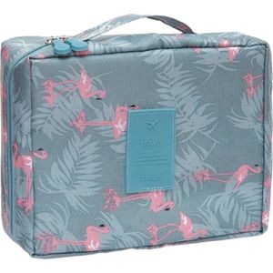 Fako Fashion® - Make Up Tasje Rechthoek - Cosmetica Organizer - Toilettas - 21x16x8cm - Flamingo Blauw/Grijs