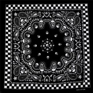 Fako Fashion® - Bandana - Hoofddoek - Mondbescherming - Zakdoek - Sjaal - Skull / Schedel - 53x53cm - Blok Zwart