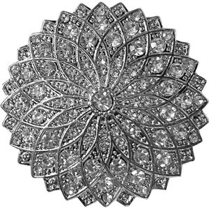 Fako Bijoux® - Magneet Broche XL - Magneetbroche - Bloem Kristal Rond - Magnetische Broche - 48x48mm - Zilverkleurig