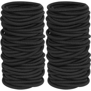 Fako Fashion® - Haarelastiekjes - Ø 45mm - 4mm Dik - 100 Stuks - Zwart