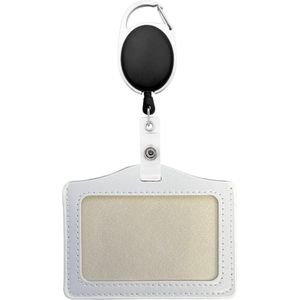 Fako Bijoux® - Badgehouder PU Leder Horizontaal + Sleutelhanger Met Uittrekbaar Koord - Kaarthouder - Wit
