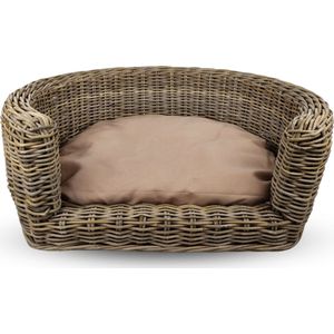 Topmast Palermo - Luxe Rieten Hondenmand - Met Beige Hondenkussen - 87 x 80 x 33 cm - Hondenbed - Ook OUTDOOR