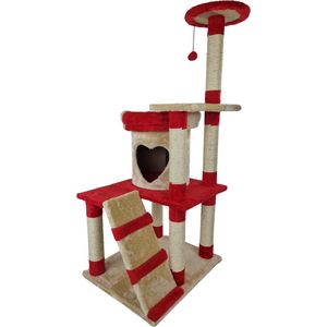 Topmast Krabpaal Micko - Beige & Rood - 60 x 50 x 128 cm - Krabpaal voor Katten - Krabpalen voor Grote Katten - Met Sisal Touw