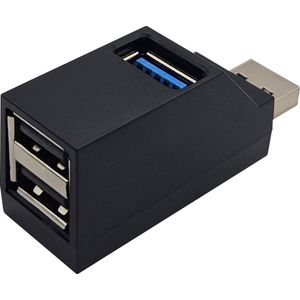 High Speed USB Splitter 3 poorten - Compacte USB Hub 3.0 / 2.0 - Verdeler Voor PC Laptop - Zwart