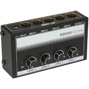 Mono Audio mixer - 1/4-Inch TS Ingang - 4 Kanaals - MH400 - 4x 6.35mm jack - Zwart